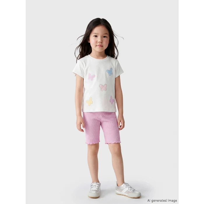 LCW Kids Beyaz Taşlı Kız Çocuk Fitilli Tişört ve Tayt