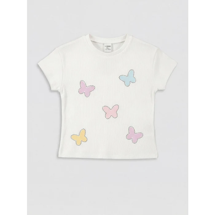 LCW Kids Beyaz Taşlı Kız Çocuk Fitilli Tişört ve Tayt