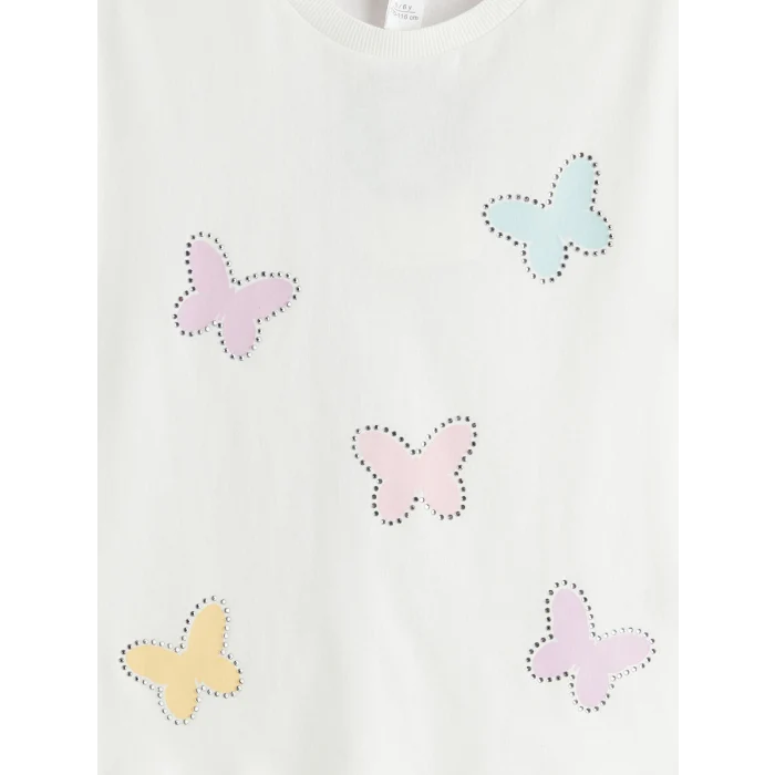 LCW Kids Beyaz Taşlı Kız Çocuk Fitilli Tişört ve Tayt