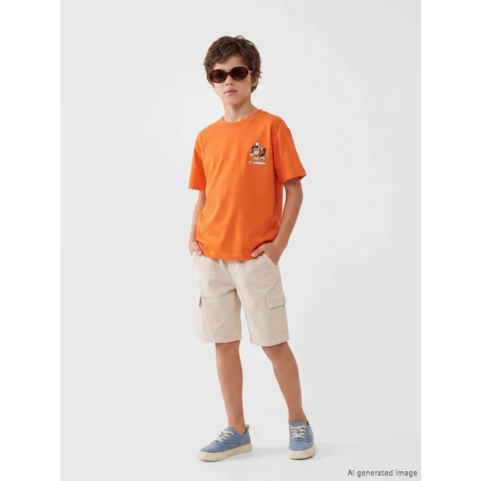 LCW Kids Turuncu Nostaljik Maymun Baskılı Erkek Çocuk Tişört