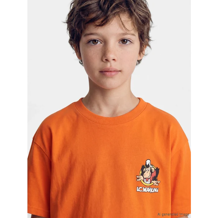 LCW Kids Turuncu Nostaljik Maymun Baskılı Erkek Çocuk Tişört