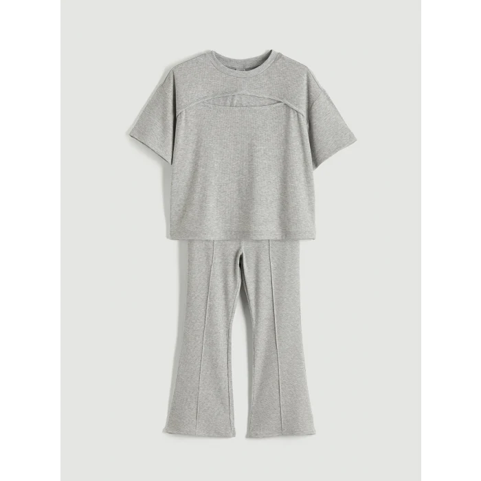 LCW Kids Gri Kısa Kollu Kız Çocuk Tişört ve Tayt