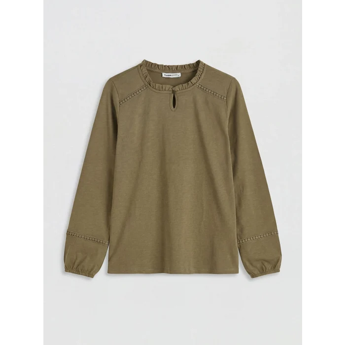 LCW Grace Haki Bisiklet Yaka Nakışlı Bluz