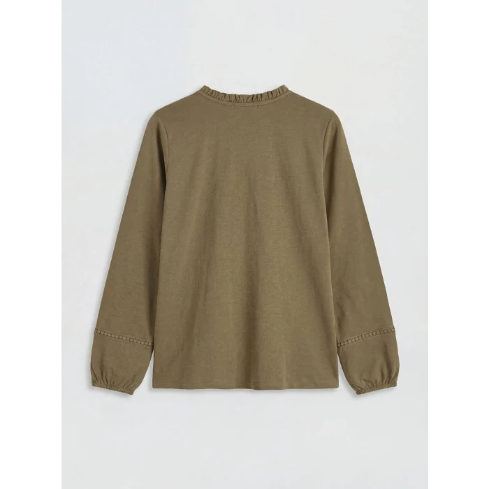 LCW Grace Haki Bisiklet Yaka Nakışlı Bluz