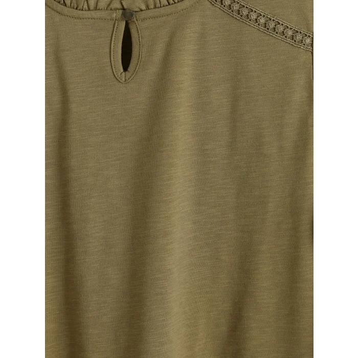 LCW Grace Haki Bisiklet Yaka Nakışlı Bluz