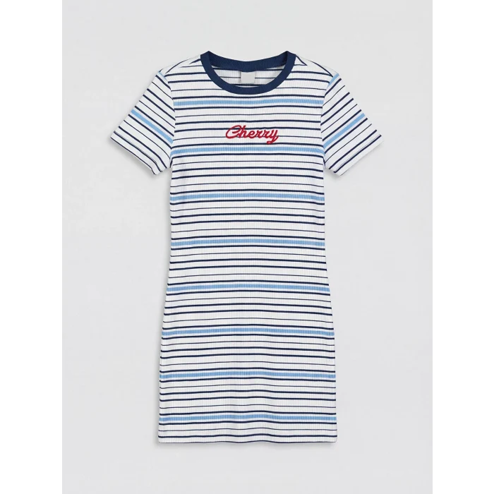 LCW Kids Lacivert Çizgili Kız Çocuk Fitilli Elbise