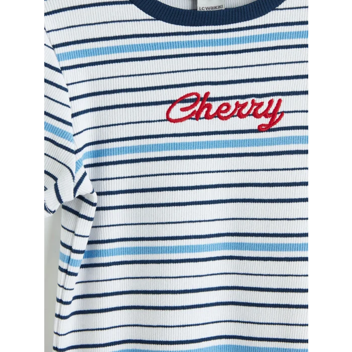 LCW Kids Lacivert Çizgili Kız Çocuk Fitilli Elbise