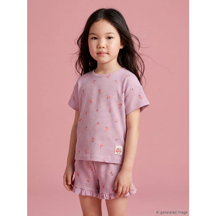 LCW Kids Lila Bisiklet Yaka Baskılı Kız Çocuk Tişört