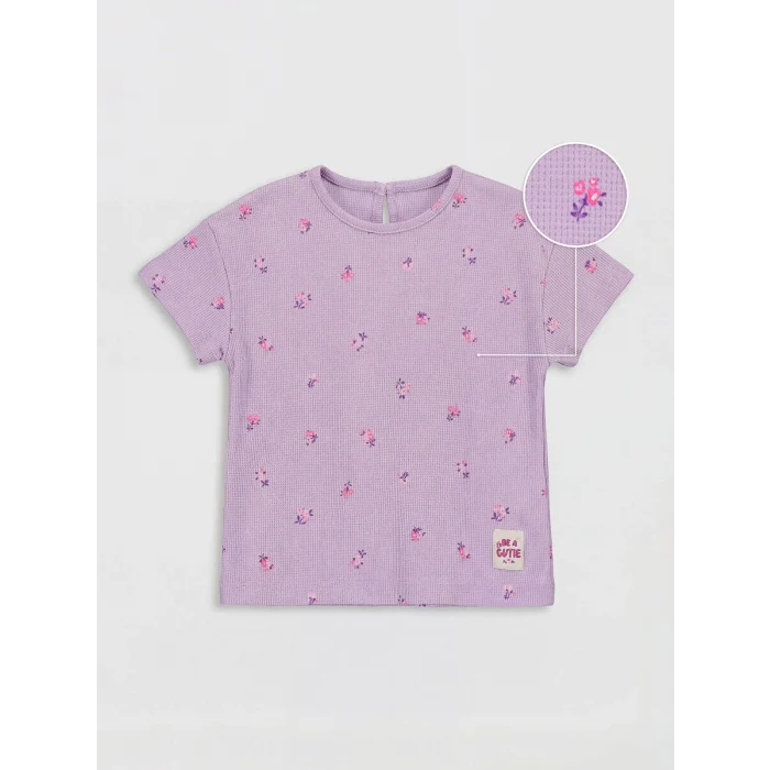 LCW Kids Lila Bisiklet Yaka Baskılı Kız Çocuk Tişört