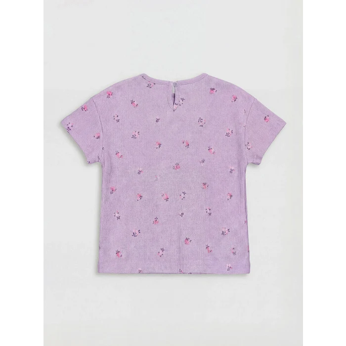 LCW Kids Lila Bisiklet Yaka Baskılı Kız Çocuk Tişört