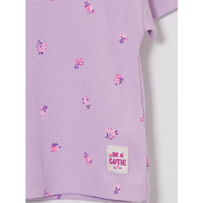 LCW Kids Lila Bisiklet Yaka Baskılı Kız Çocuk Tişört