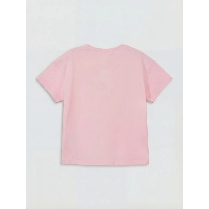 LCW Kids Pembe Fiyonk Baskılı Taşlı Kız Çocuk Tişört