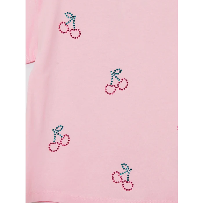 LCW Kids Pembe Fiyonk Baskılı Taşlı Kız Çocuk Tişört