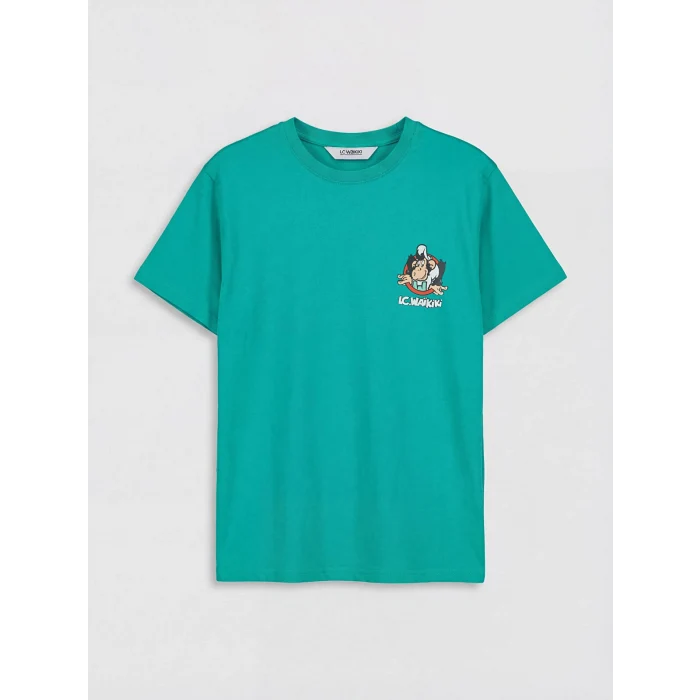 LCW Kids Yeşil Nostaljik Maymun Baskılı Erkek Çocuk Tişört