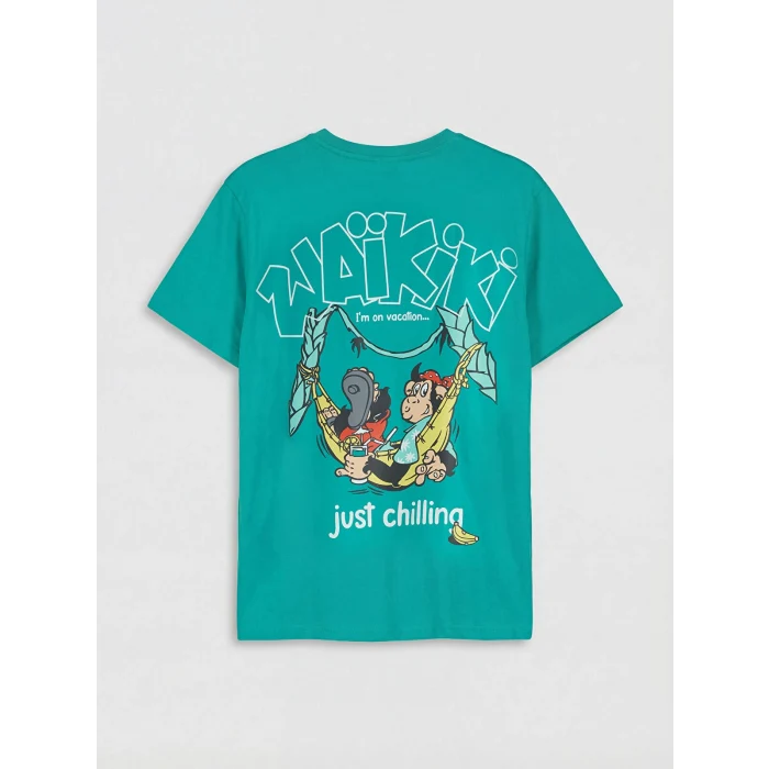 LCW Kids Yeşil Nostaljik Maymun Baskılı Erkek Çocuk Tişört