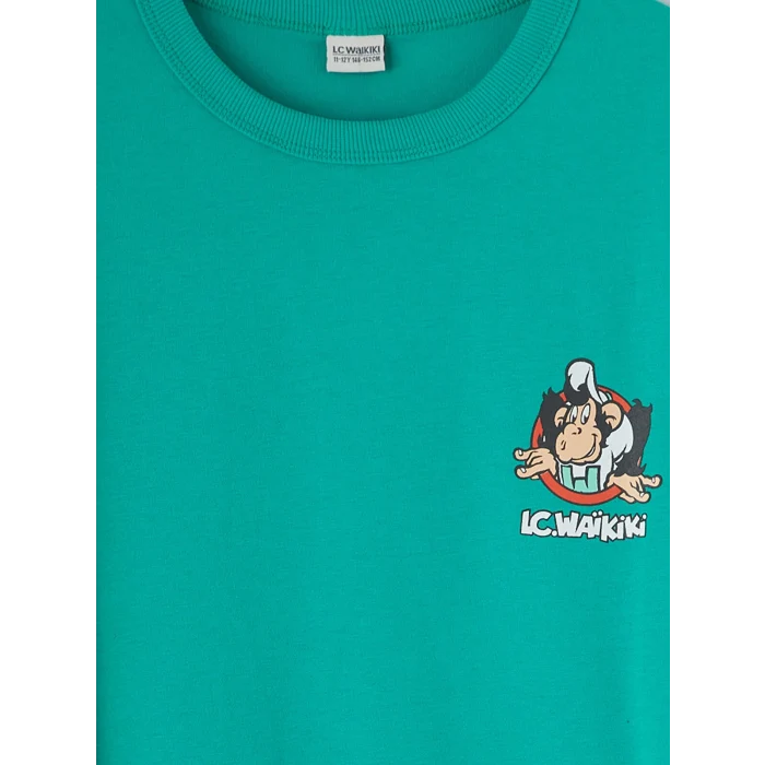 LCW Kids Yeşil Nostaljik Maymun Baskılı Erkek Çocuk Tişört