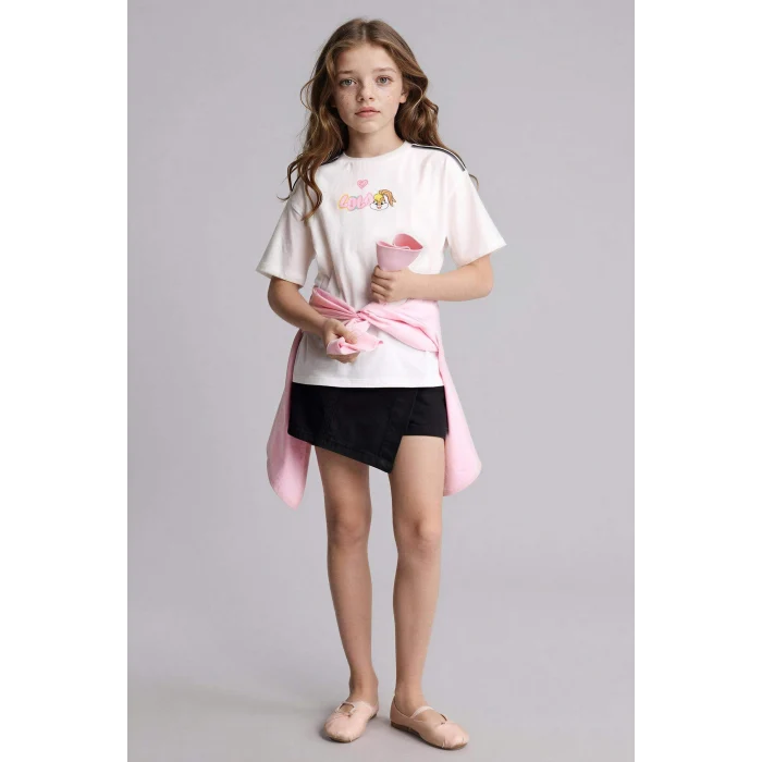 Defacto H1465A8ER105 Ekru Looney Tunes Oversıze Tişört Kız Çocuk