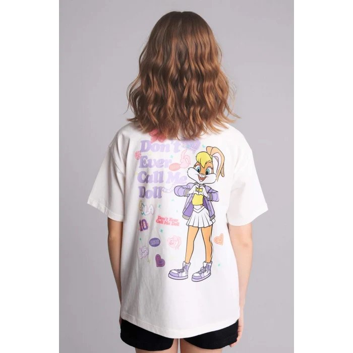 Defacto H1465A8ER105 Ekru Looney Tunes Oversıze Tişört Kız Çocuk