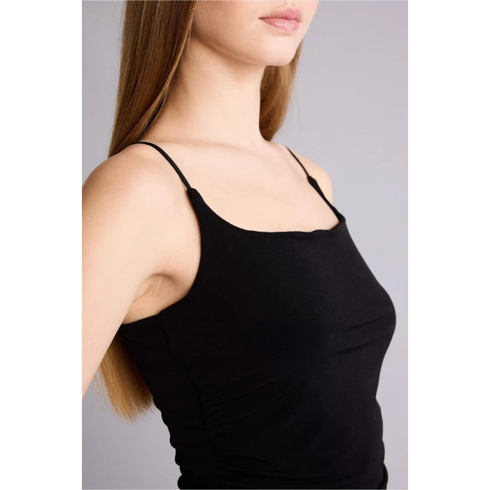 Defacto H6454AXBK81 Siyah Bodycon Vücudu Saran Maxi Elbise