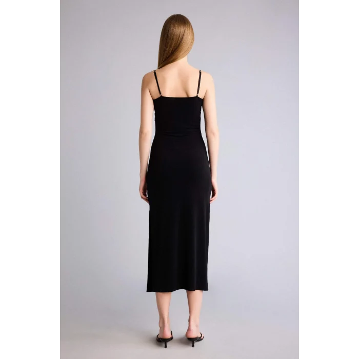 Defacto H6454AXBK81 Siyah Bodycon Vücudu Saran Maxi Elbise