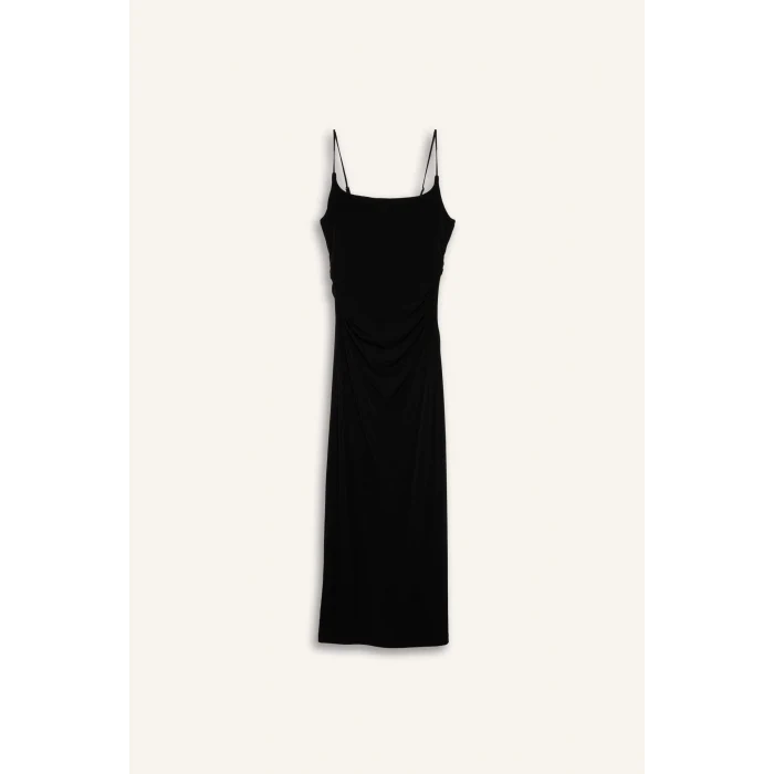 Defacto H6454AXBK81 Siyah Bodycon Vücudu Saran Maxi Elbise