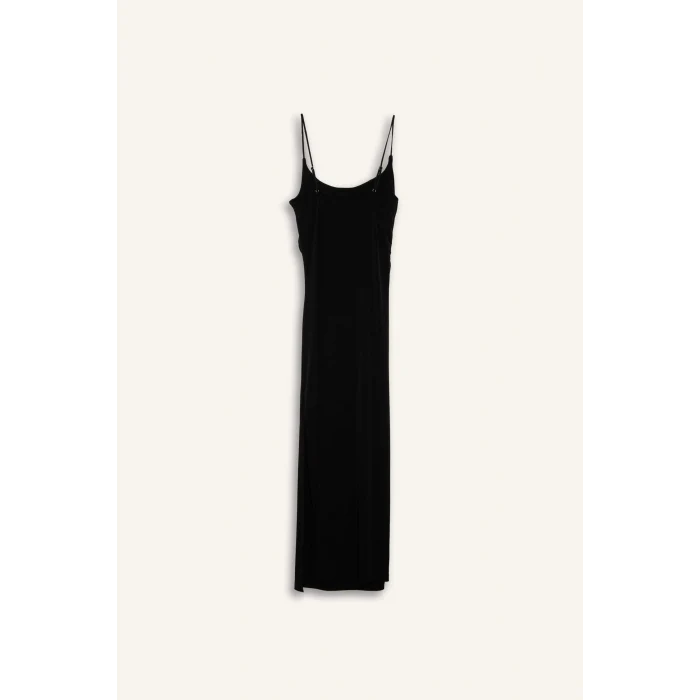 Defacto H6454AXBK81 Siyah Bodycon Vücudu Saran Maxi Elbise