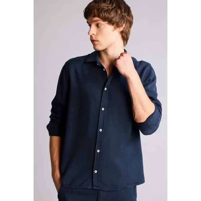 Defacto H0767AXNV175 Lacivert REGULAR FIT Akışkan Kumaş Gömlek
