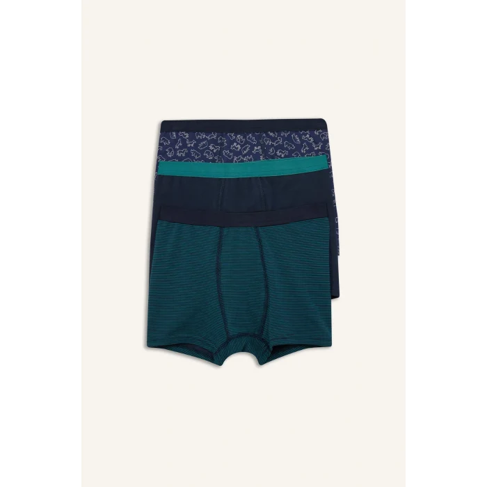 Defacto H0705A8NV135 Lacivert Hayvan Desenli Penye 3lü Boxer Erkek Çocuk
