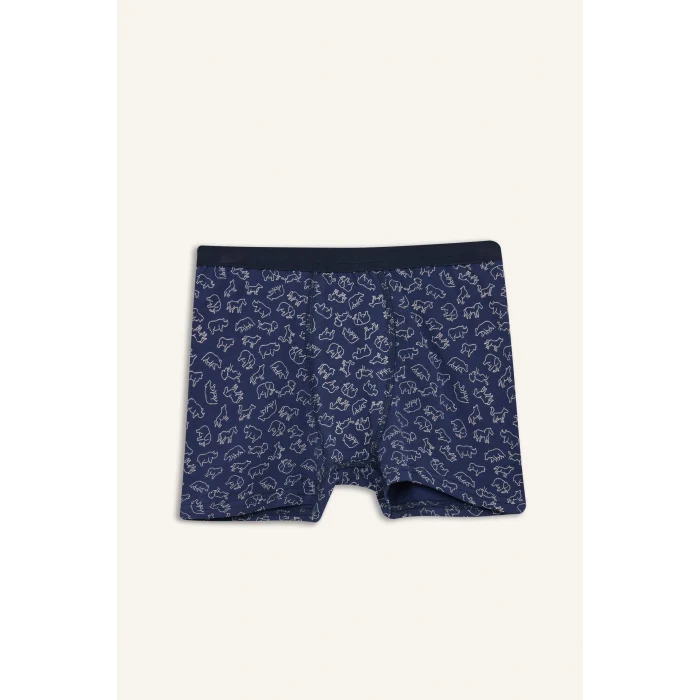 Defacto H0705A8NV135 Lacivert Hayvan Desenli Penye 3lü Boxer Erkek Çocuk