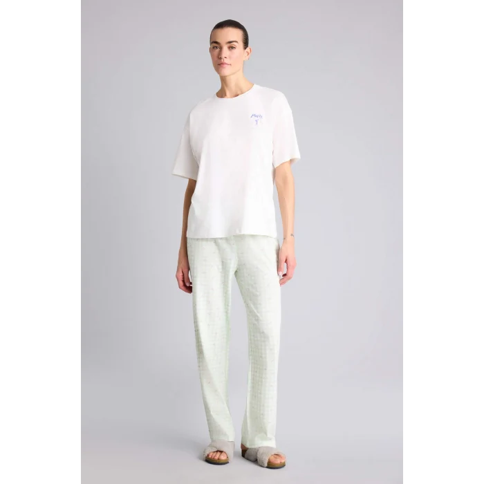 Defacto H2021AXGN1139 Yeşil Pijama Takımı Üst Kareli Alt