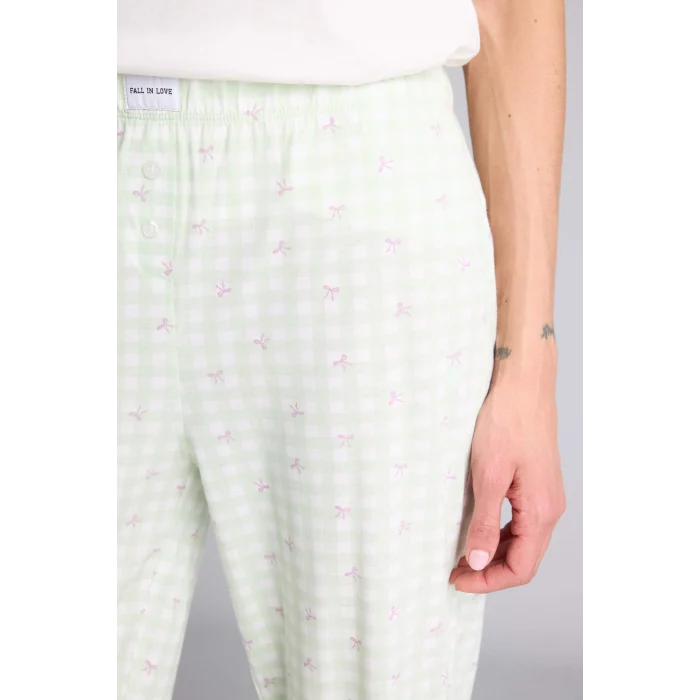 Defacto H2021AXGN1139 Yeşil Pijama Takımı Üst Kareli Alt