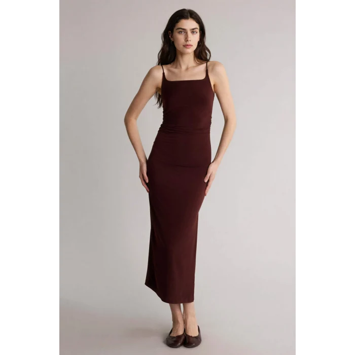 Defacto H6454AXBN207 Kahve Bodycon Vücudu Saran Askılı Maxi Elbise
