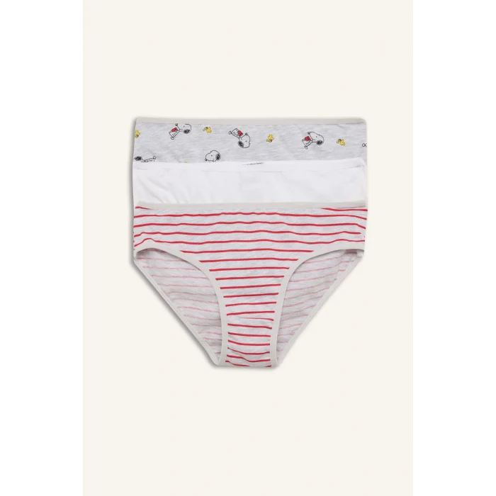 Defacto H0183A8WT34 Beyaz Snoopy Baskılı Penye 3lü Slip Külot Kız Çocuk