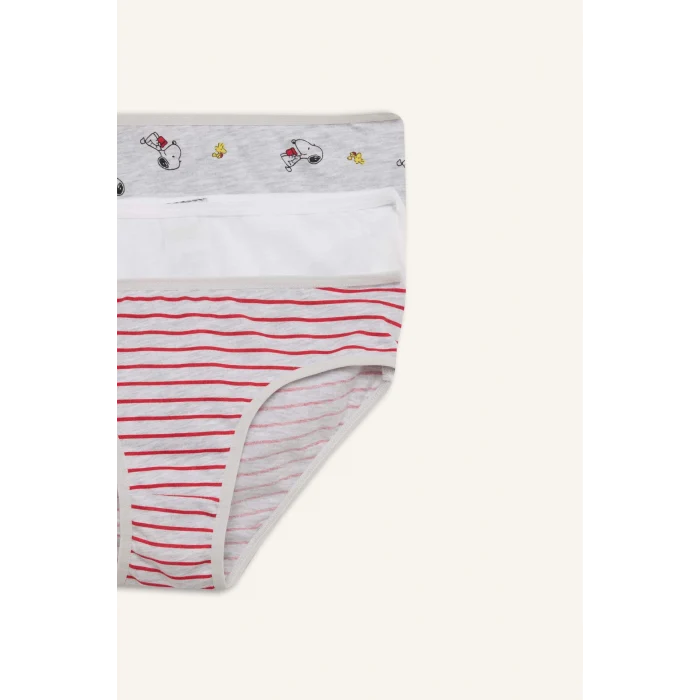 Defacto H0183A8WT34 Beyaz Snoopy Baskılı Penye 3lü Slip Külot Kız Çocuk