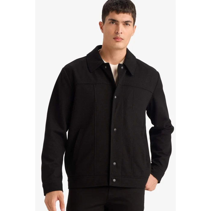 Defacto F8504AXBK27 Siyah Regular Fıt Polo Yaka Çıtçıtlı Mont