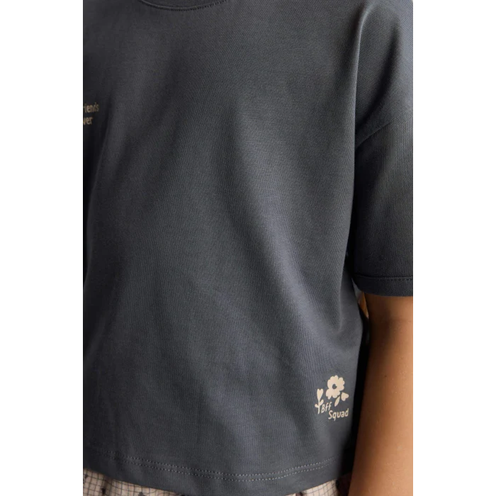 Defacto H2758A8AR58 Antrasit 2li Takım Puantiyeli Etek Tişört Kız Çocuk