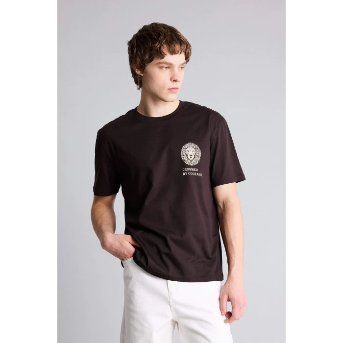 Defacto G5581AXBN337 Kahve REGULAR FIT %100 Pamuk Baskılı Tişört