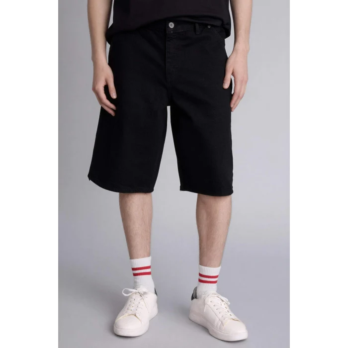 Defacto G4192AXNM40 Siyah %100 Pamuk Baggy Fıt Siyah Bermuda Şort