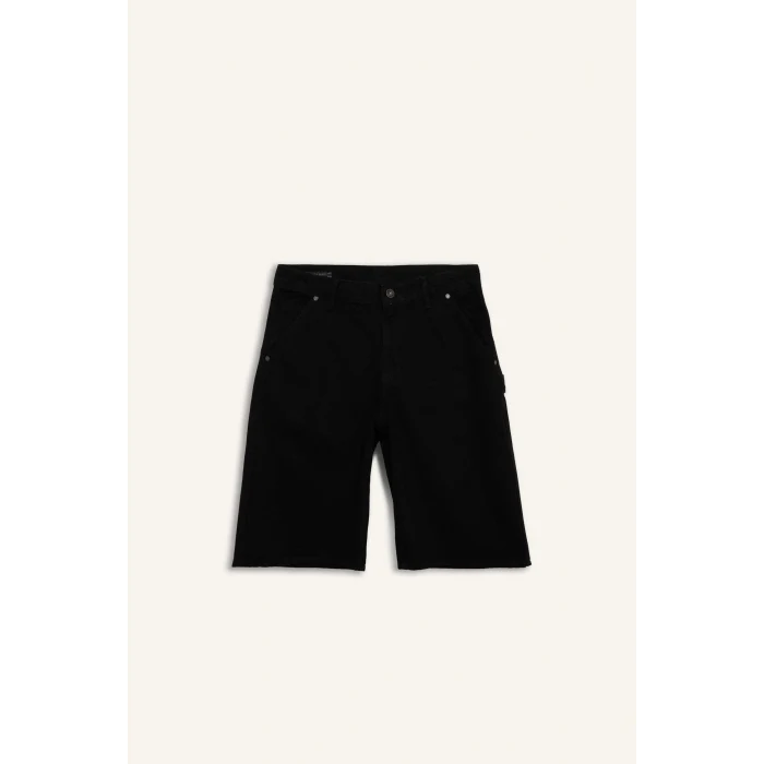 Defacto G4192AXNM40 Siyah %100 Pamuk Baggy Fıt Siyah Bermuda Şort
