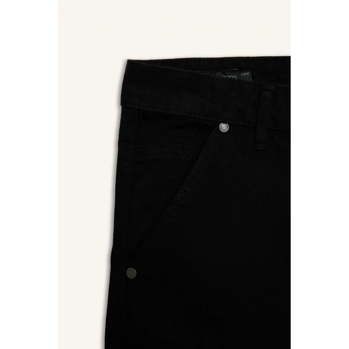 Defacto G4192AXNM40 Siyah %100 Pamuk Baggy Fıt Siyah Bermuda Şort