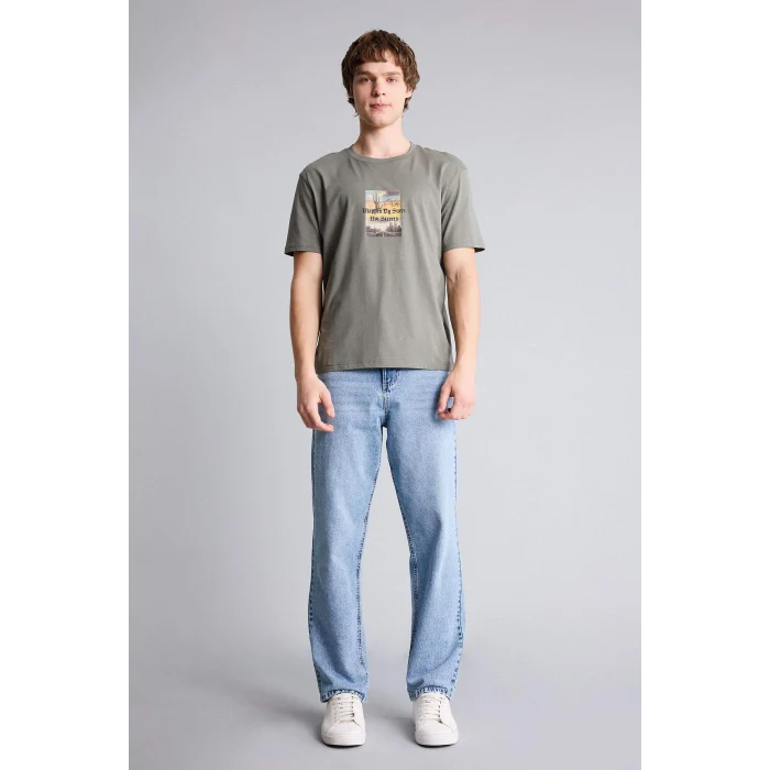 Defacto G5583AXKH422 Haki REGULAR FIT %100 Pamuk Baskılı Tişört