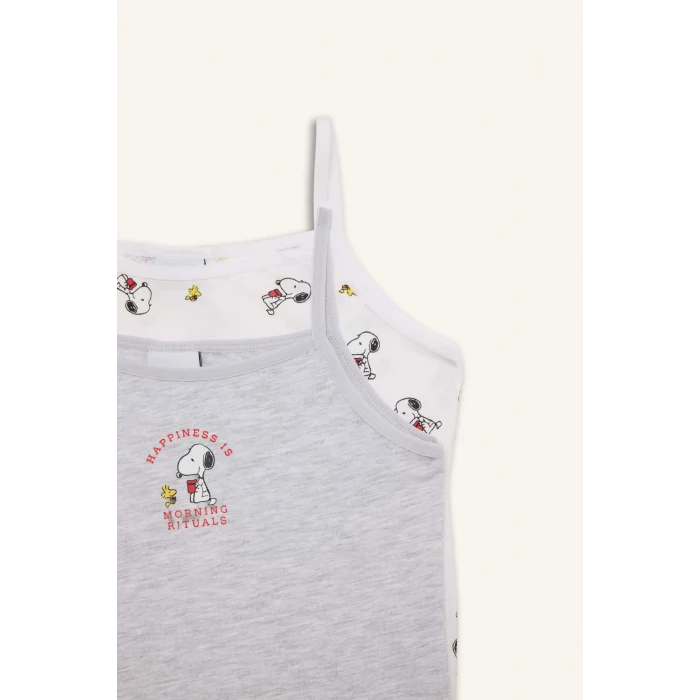 Defacto H0181A8WT34 Beyaz Snoopy Hayvan Desenli 2li Atlet Kız Çocuk