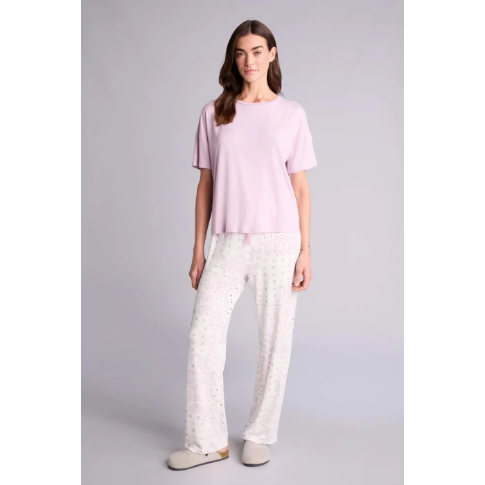 Defacto G4618AXPR336 Mor Pijama Takımı Üst Desenli Alt