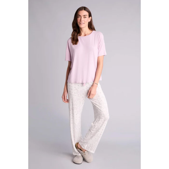 Defacto G4618AXPR336 Mor Pijama Takımı Üst Desenli Alt