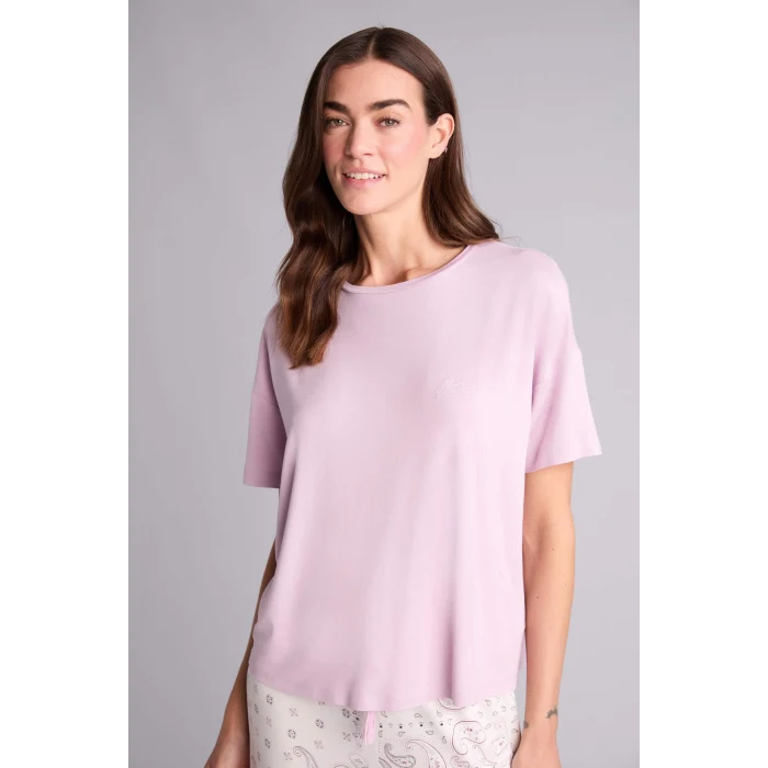 Defacto G4618AXPR336 Mor Pijama Takımı Üst Desenli Alt