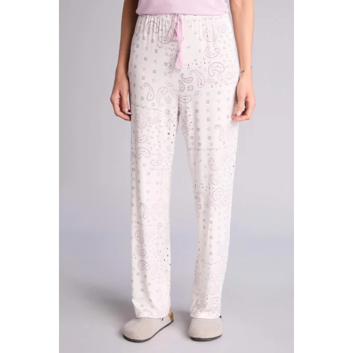 Defacto G4618AXPR336 Mor Pijama Takımı Üst Desenli Alt