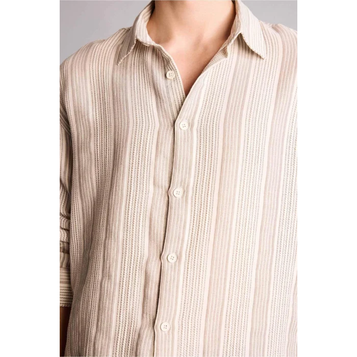 Defacto F8607AXBG766 Bej %100 Pamuk Boxy Fit Gömlek