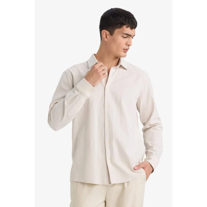 Defacto E7741AXER22 Ekru REGULAR FIT %100 Pamuk Gömlek