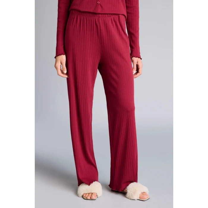 Defacto G0222AXBR205 Bordo Pijama Takımı Regular Fit Pointel Kumaş Uzun Kollu Üst Uzun Alt