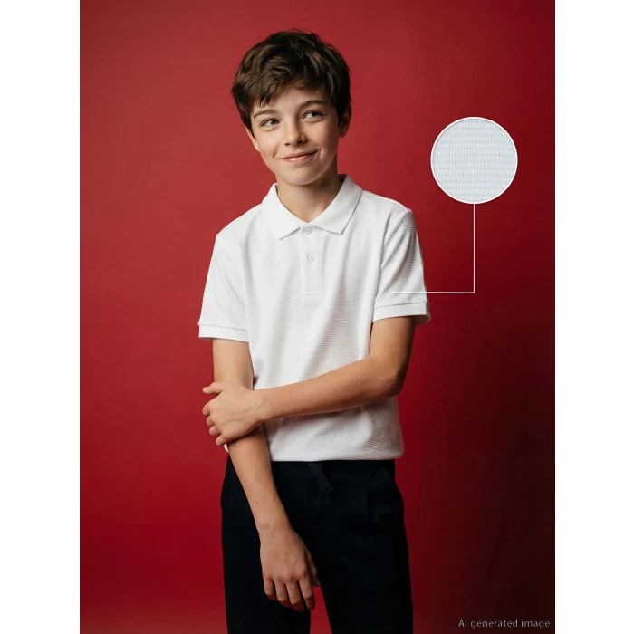 LCW Kids Beyaz Polo Yaka Dokulu Erkek Çocuk Tişört